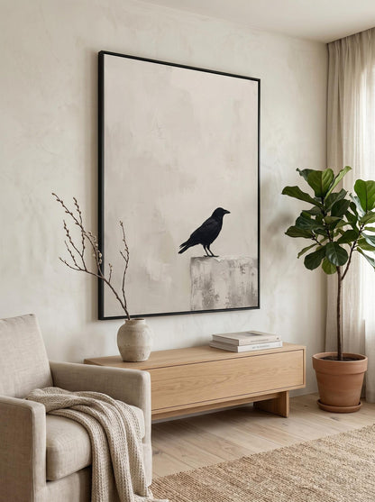 Minimalist Raven Textured Bird Wall Art Canvas