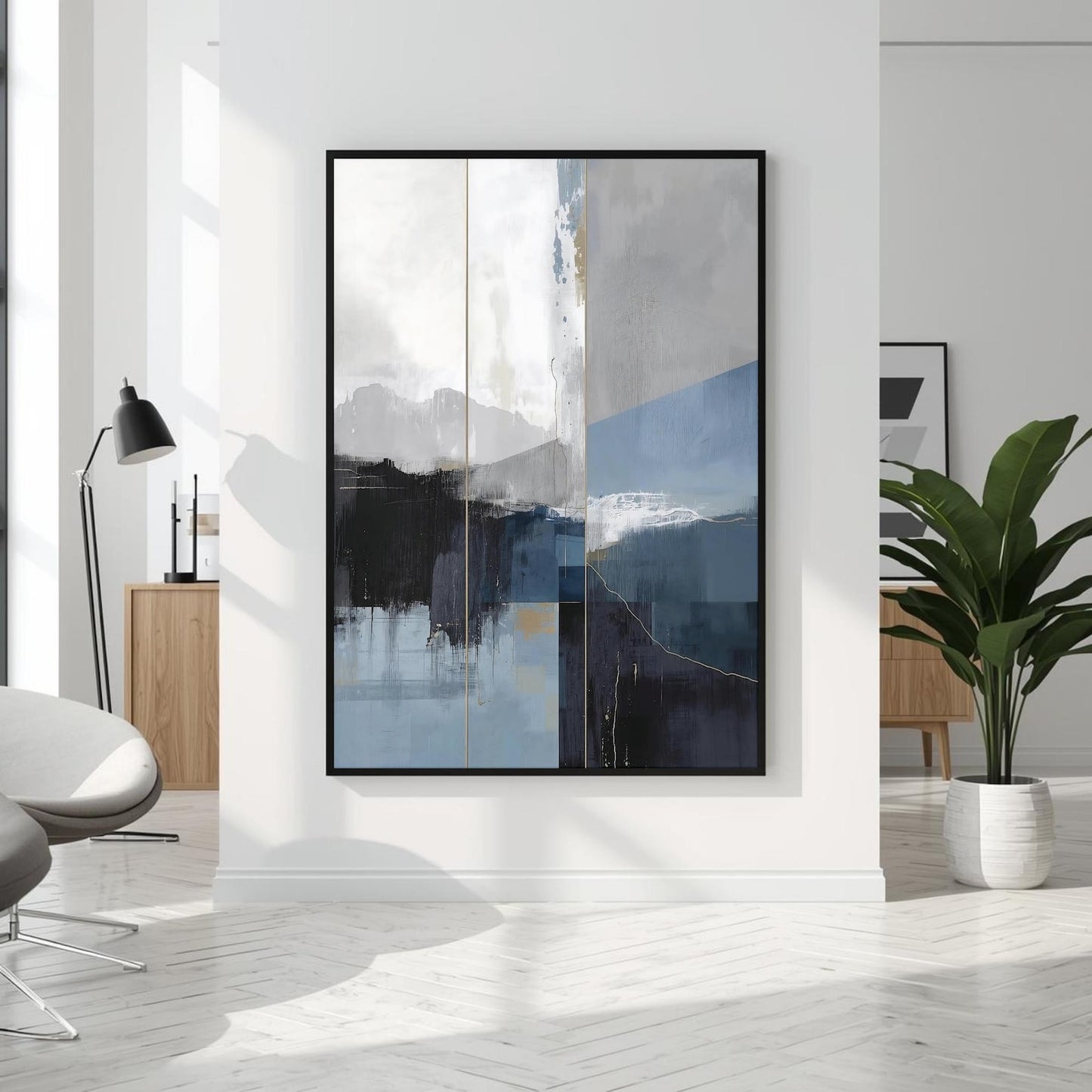 Modern Abstract Blue Grey Wall Art Canvas