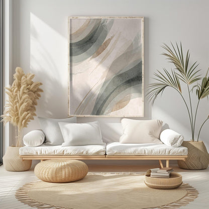 Modern Boho Beige Green Tones Abstract Wall Art Canvas
