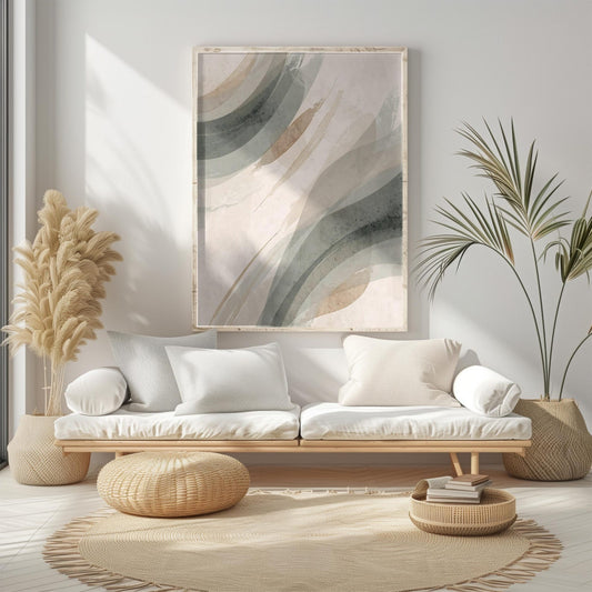 Modern Boho Beige Green Tones Abstract Wall Art Canvas