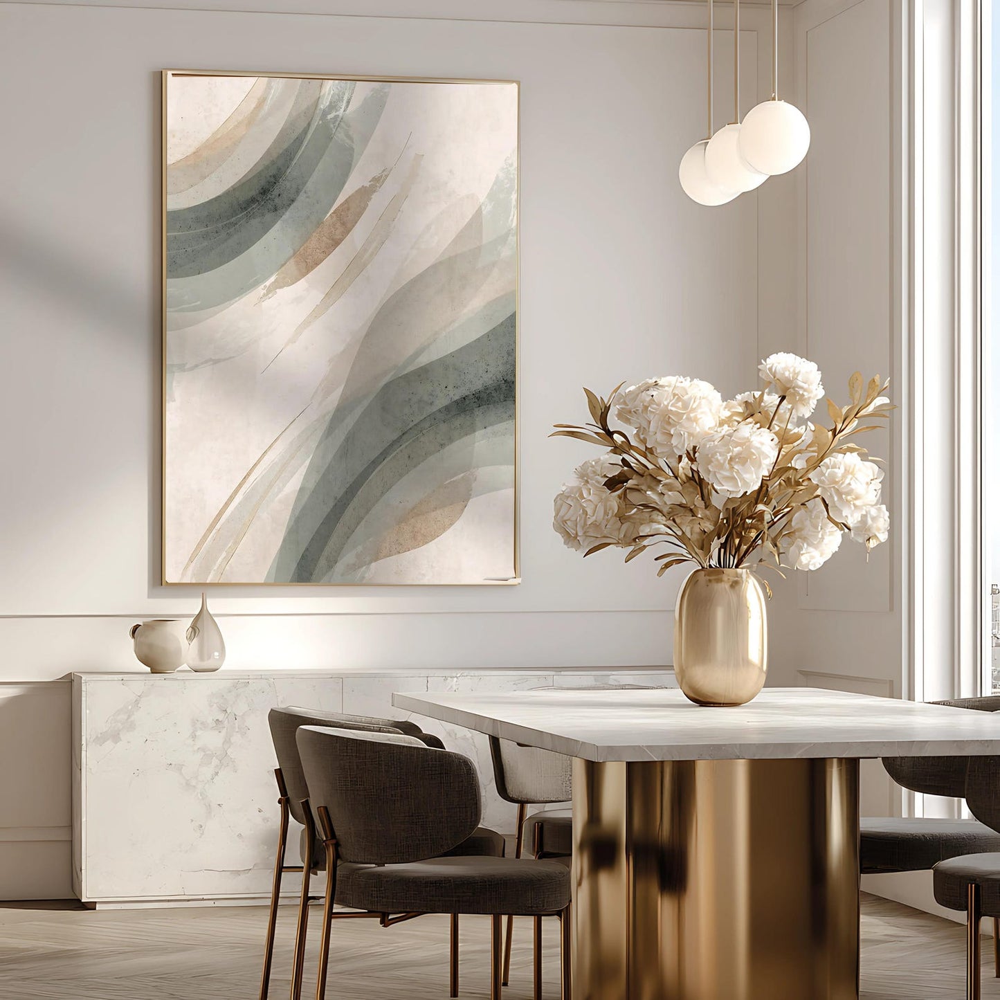 Modern Boho Beige Green Tones Abstract Wall Art Canvas