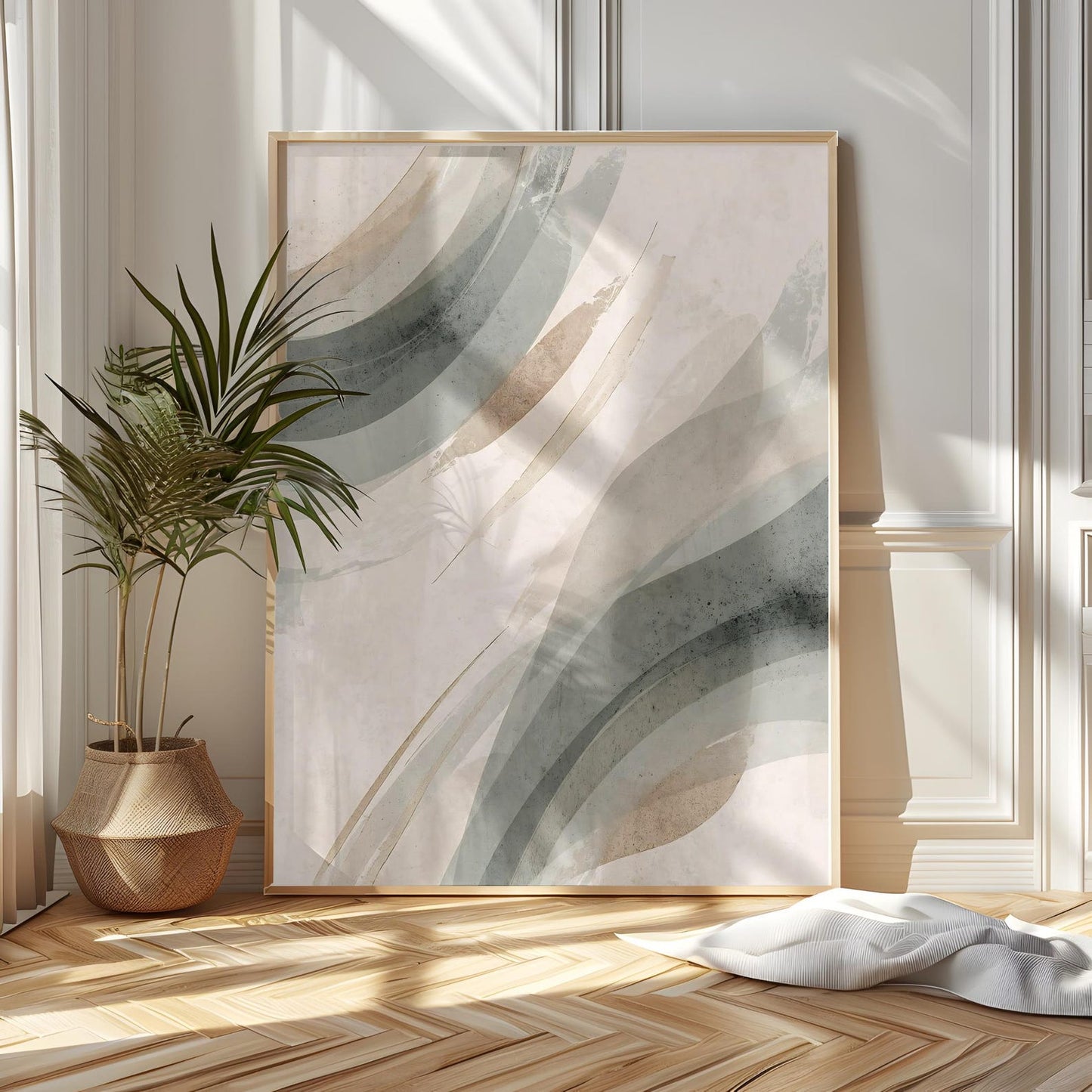 Modern Boho Beige Green Tones Abstract Wall Art Canvas