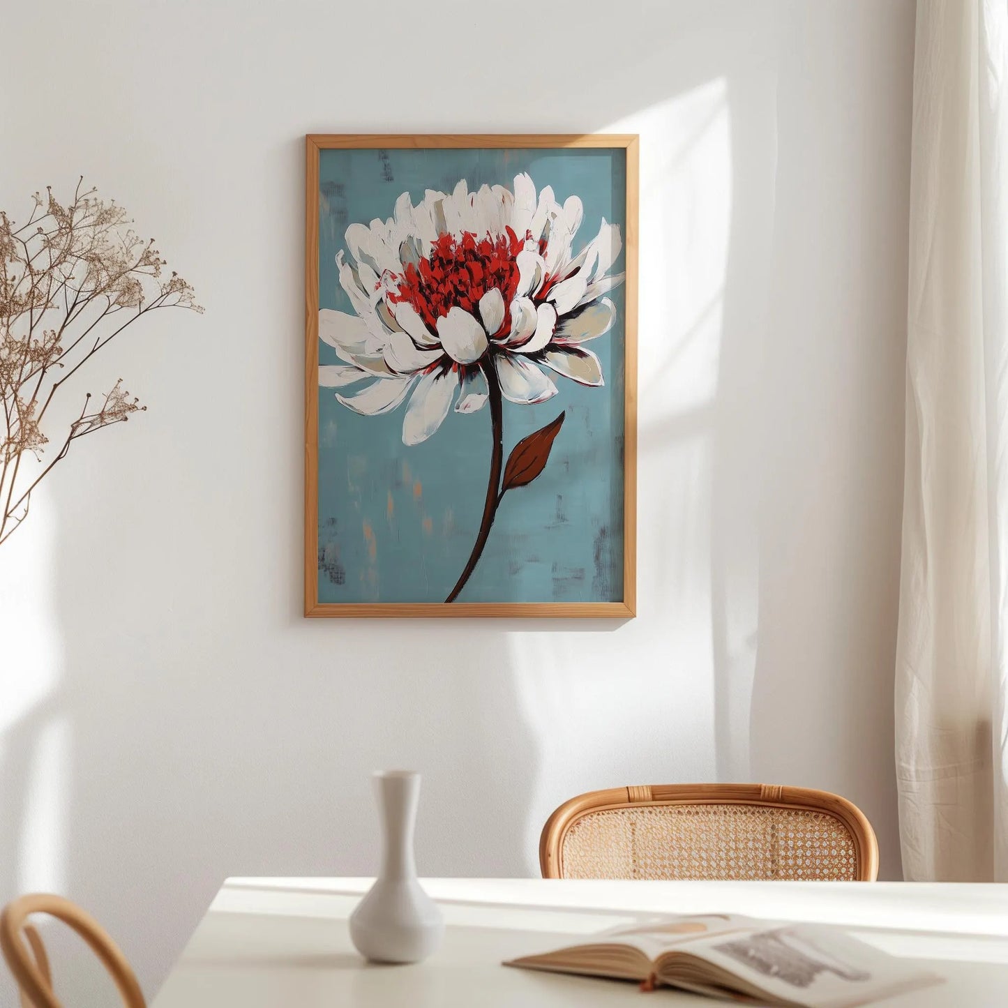 Modern Chrysanthemums Bold White Floral Wall Art Canvas