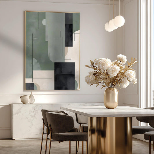 Modern Geometric Green Beige Black Abstract Wall Art Canvas