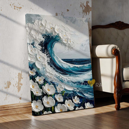 Modern Impasto Floral Wave Oil Paint Style Wall Art Canvas