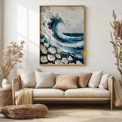 Modern Impasto Floral Wave Oil Paint Style Wall Art Canvas