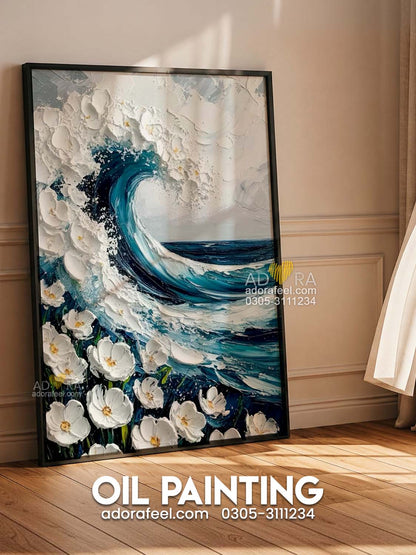 Modern Impasto Floral Wave Oil Paint Style Wall Art Canvas