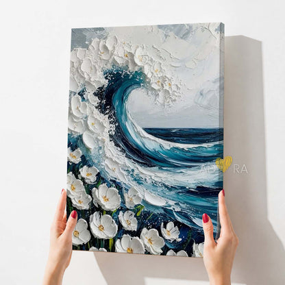 Modern Impasto Floral Wave Oil Paint Style Wall Art Canvas
