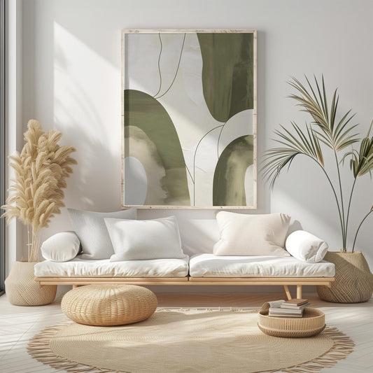 Modern Neutral Green Beige Minimalist Abstract Wall Art Canvas