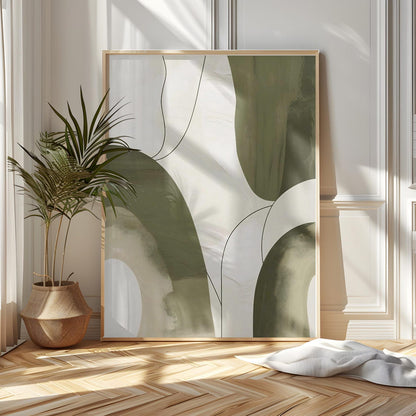 Modern Neutral Green Beige Minimalist Abstract Wall Art Canvas