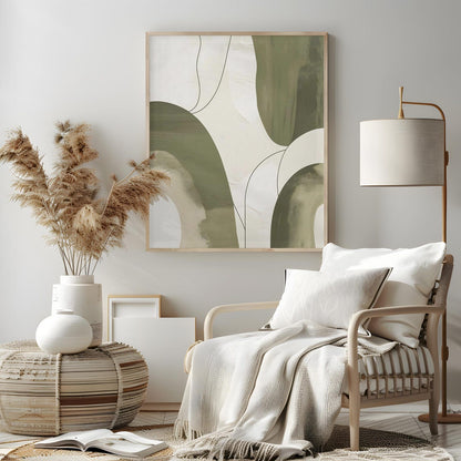 Modern Neutral Green Beige Minimalist Abstract Wall Art Canvas