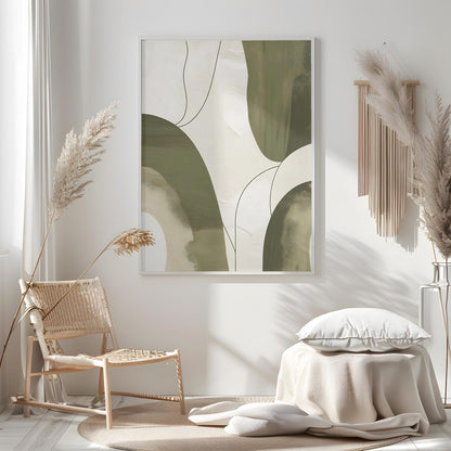 Modern Neutral Green Beige Minimalist Abstract Wall Art Canvas
