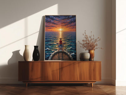 Monkey D Luffy Sunset Boat One Piece Wall Art Canvas