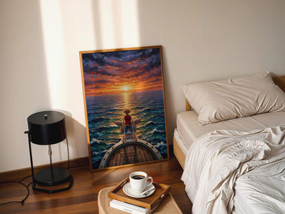 Monkey D Luffy Sunset Boat One Piece Wall Art Canvas