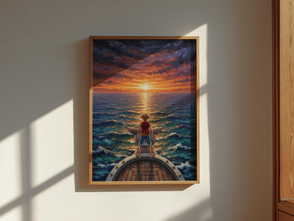 Monkey D Luffy Sunset Boat One Piece Wall Art Canvas