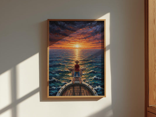 Monkey D Luffy Sunset Boat One Piece Wall Art Canvas