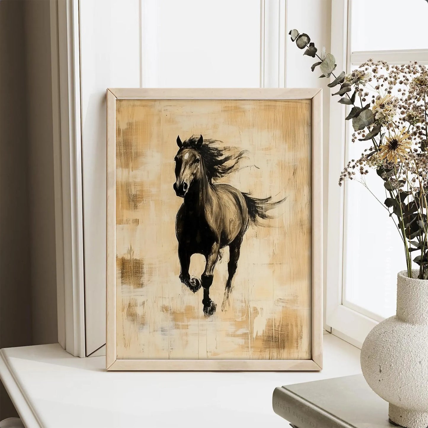 Moody Brown Horse Rustic Wabi Sabi Wall Art Canvas