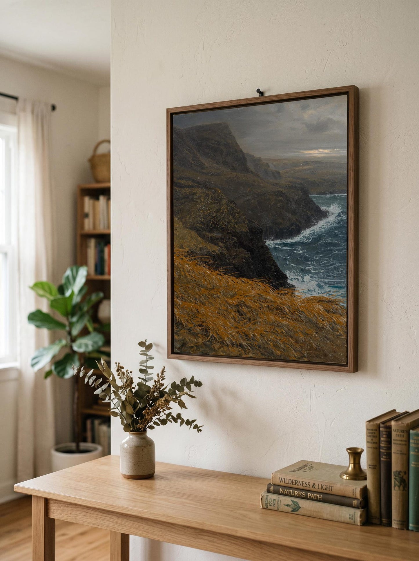 Moody Coastal Seascape Oil Paint Style Wall Art Canvas