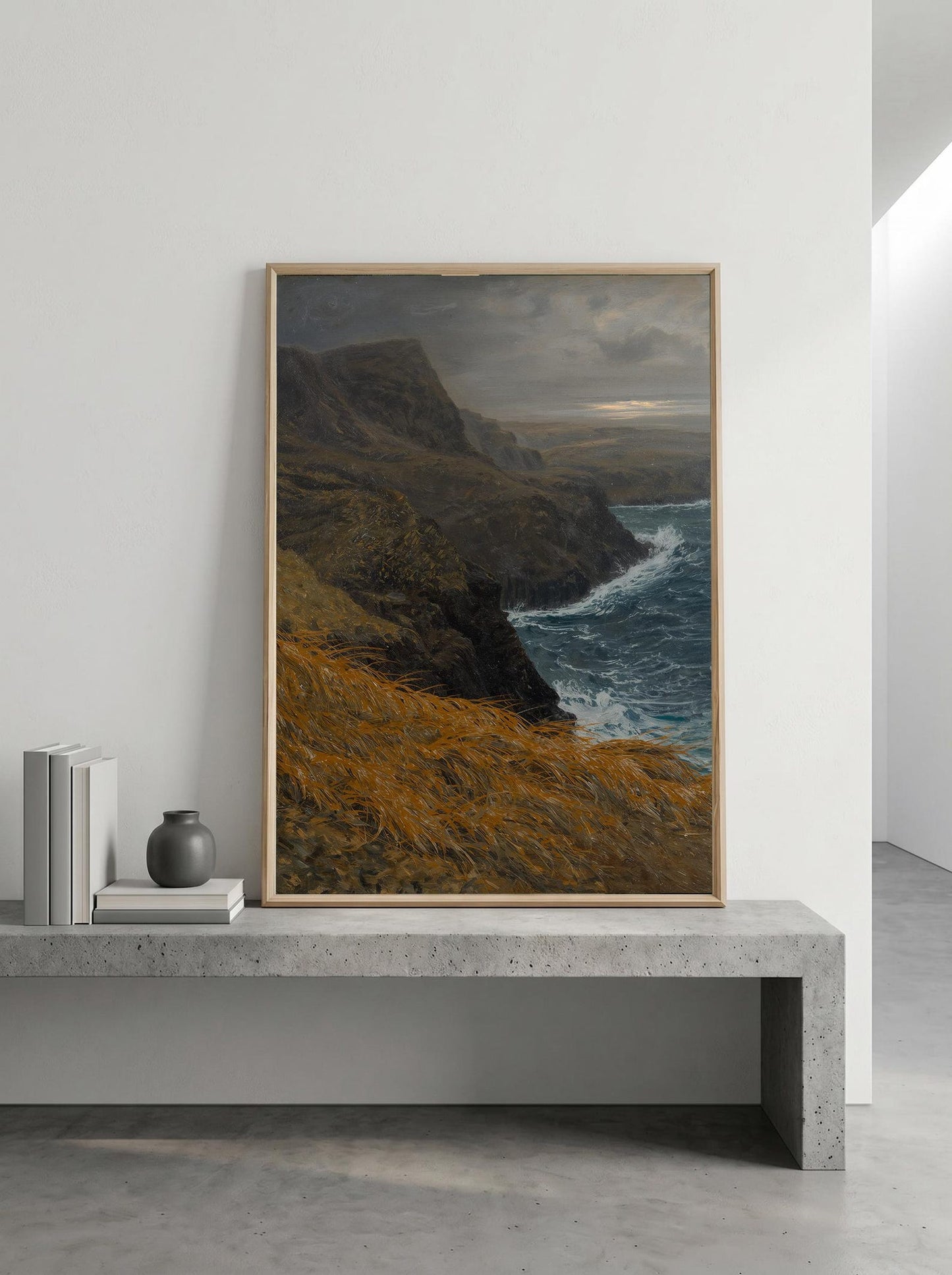 Moody Coastal Seascape Oil Paint Style Wall Art Canvas