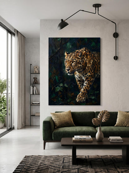 Moody Leopard Impasto Oil Paint Style Wall Art Canvas