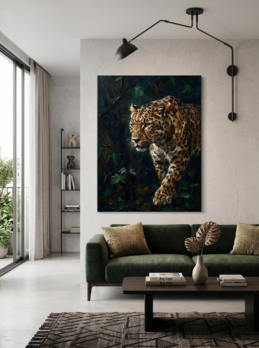 Moody Leopard Impasto Oil Paint Style Wall Art Canvas