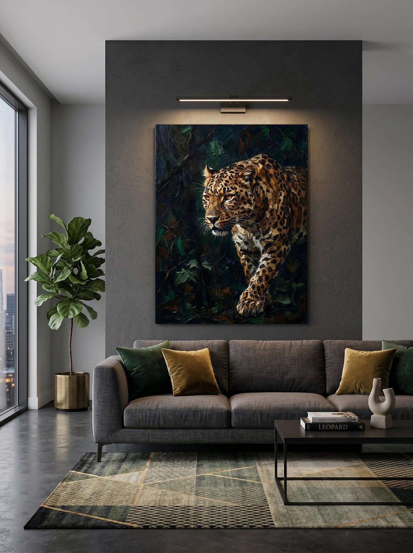 Moody Leopard Impasto Oil Paint Style Wall Art Canvas