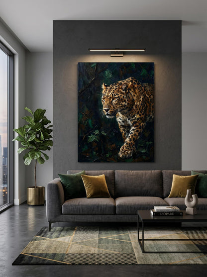 Moody Leopard Impasto Oil Paint Style Wall Art Canvas