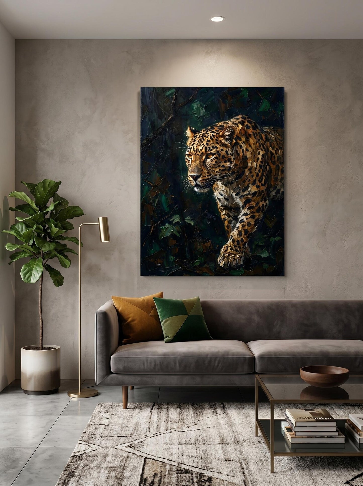 Moody Leopard Impasto Oil Paint Style Wall Art Canvas
