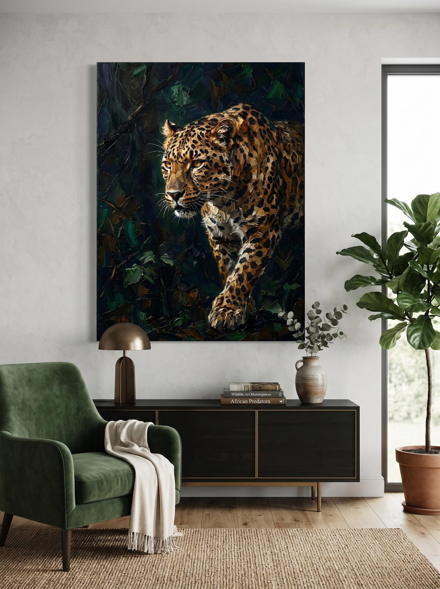 Moody Leopard Impasto Oil Paint Style Wall Art Canvas