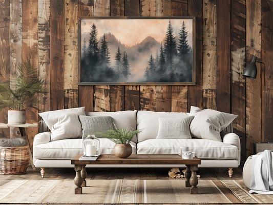 Moody Misty Mountain Forest Wall Art Canvas