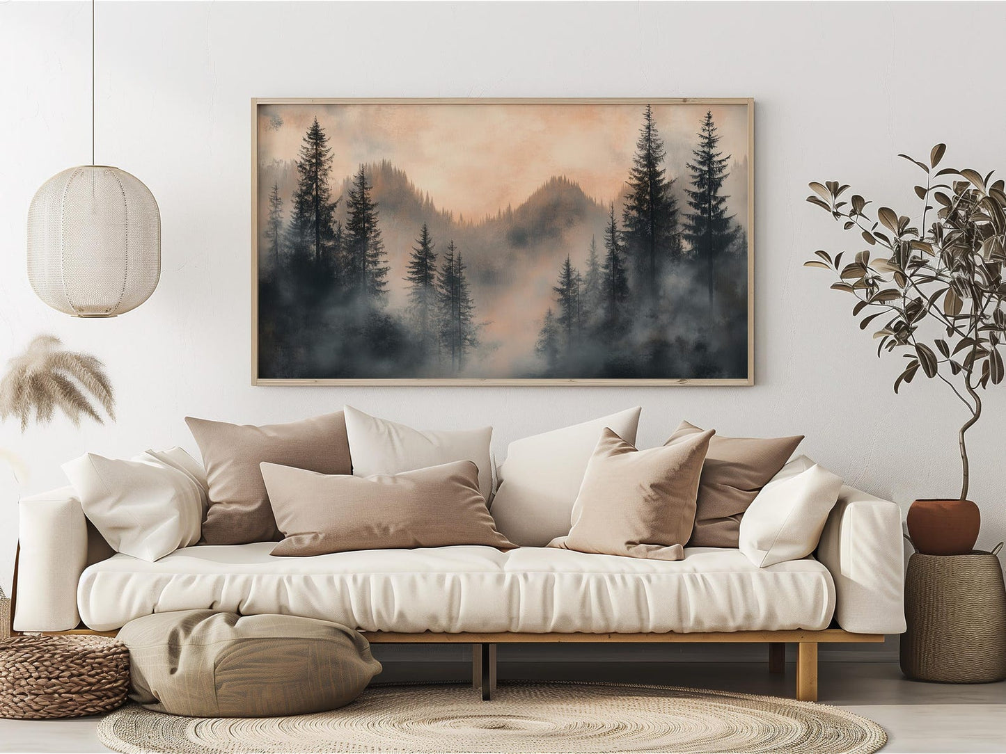 Moody Misty Mountain Forest Wall Art Canvas