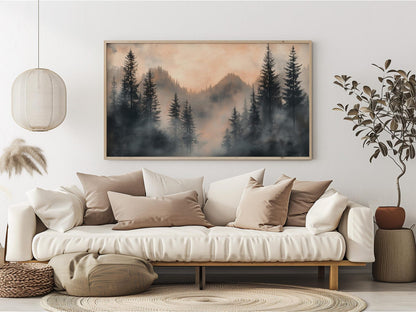 Moody Misty Mountain Forest Wall Art Canvas