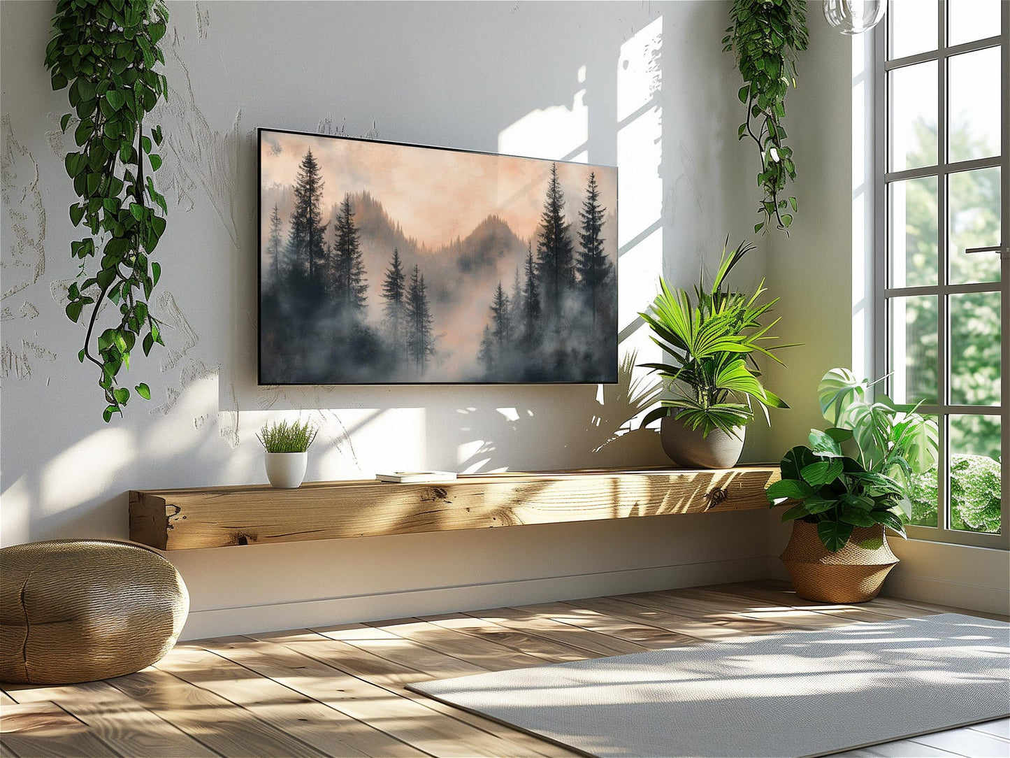 Moody Misty Mountain Forest Wall Art Canvas