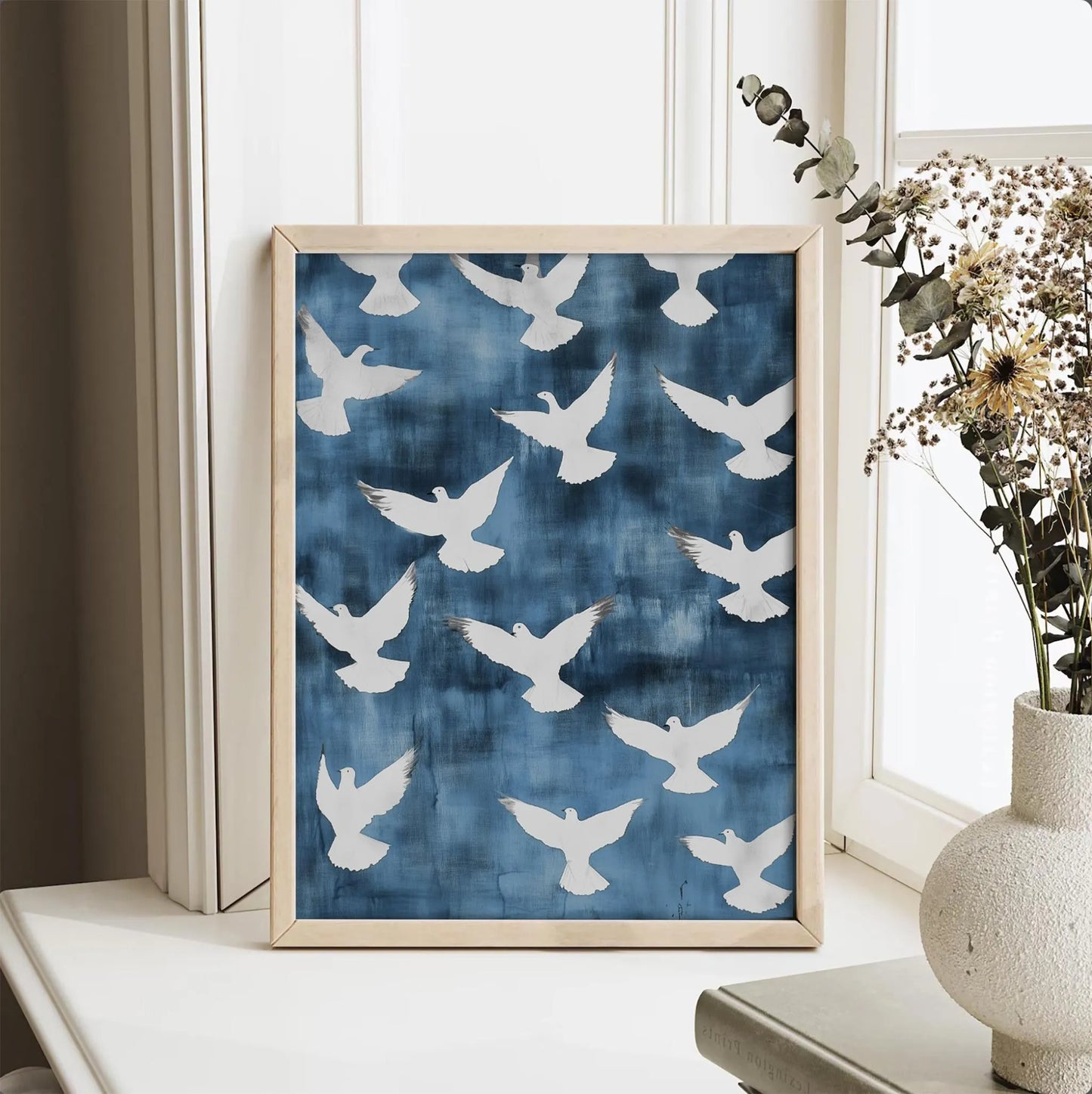 Moody Navy Blue Vintage Bird Wall Art Canvas