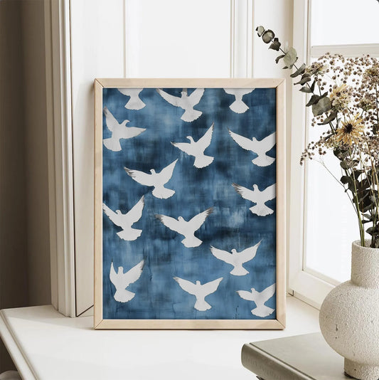 Moody Navy Blue Vintage Bird Wall Art Canvas