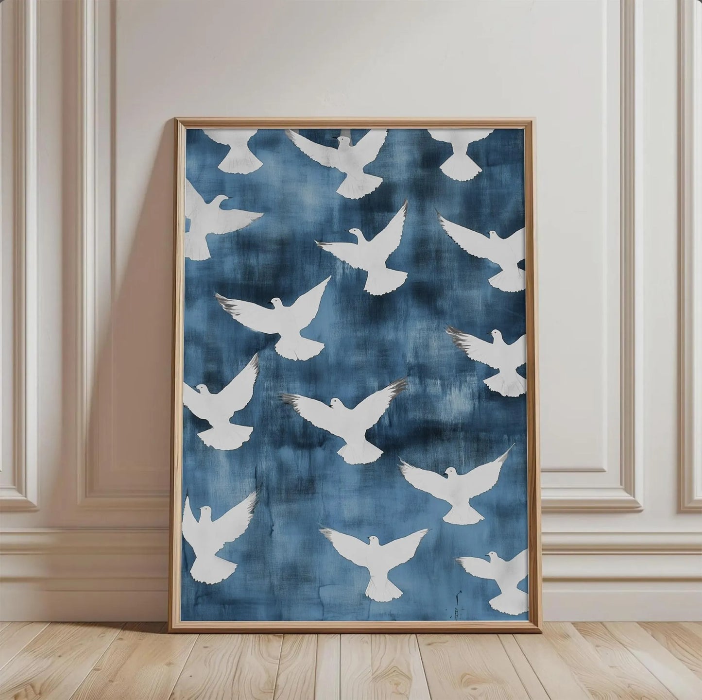 Moody Navy Blue Vintage Bird Wall Art Canvas