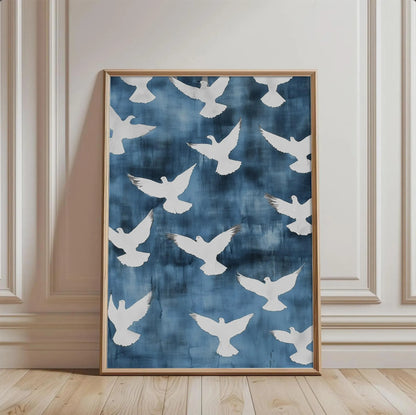 Moody Navy Blue Vintage Bird Wall Art Canvas