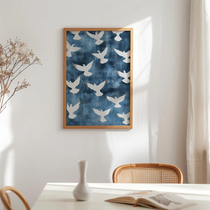 Moody Navy Blue Vintage Bird Wall Art Canvas