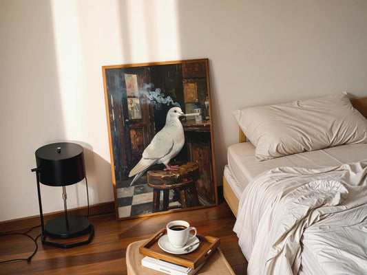 Moody White Pigeon Vintage Wall Art Canvas