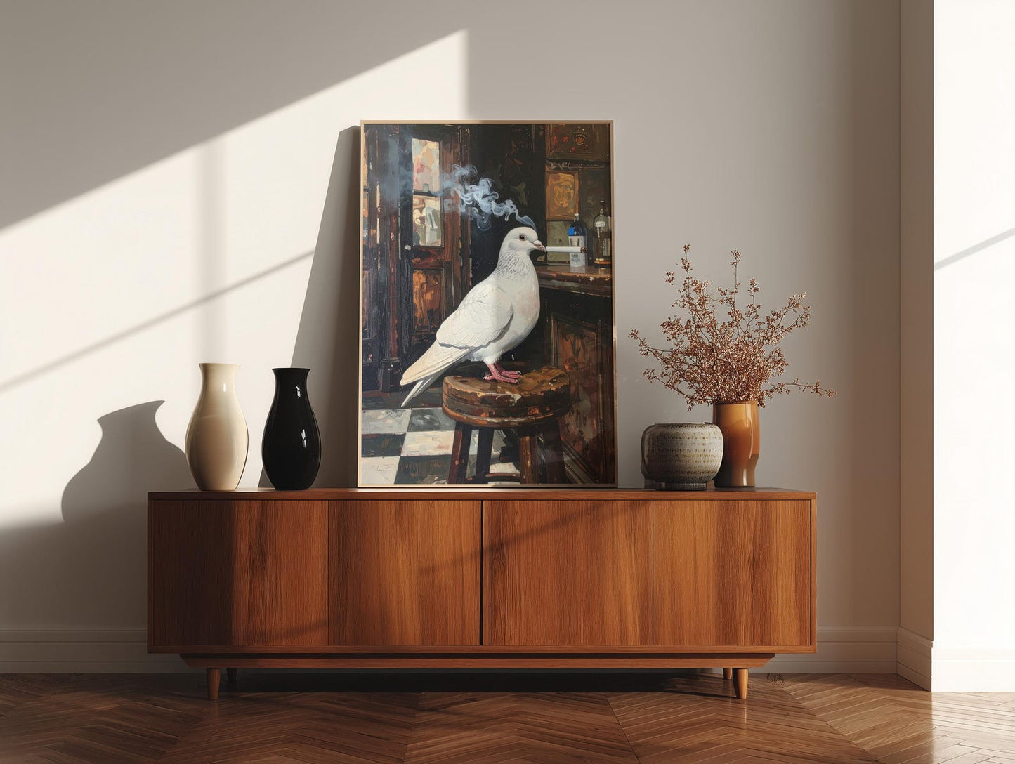Moody White Pigeon Vintage Wall Art Canvas