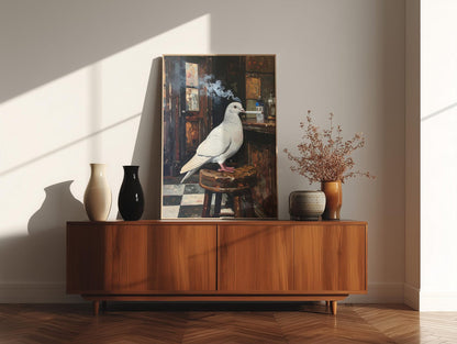 Moody White Pigeon Vintage Wall Art Canvas