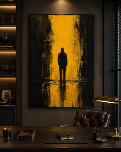 Moody Yellow Black Dark Abstract Wall Art Canvas
