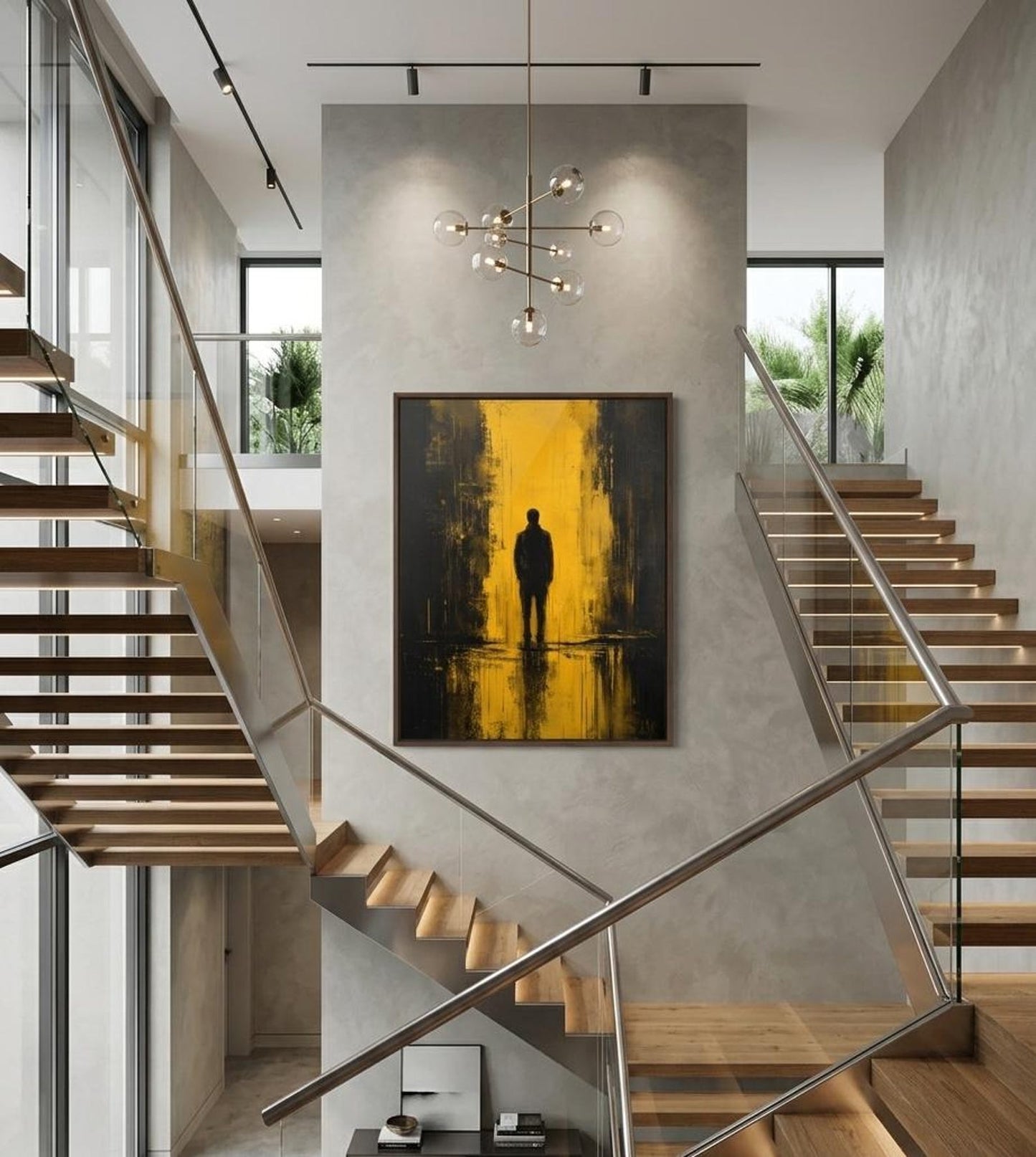 Moody Yellow Black Dark Abstract Wall Art Canvas