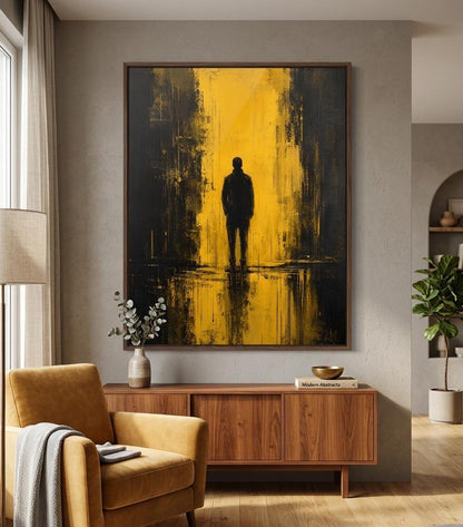 Moody Yellow Black Dark Abstract Wall Art Canvas