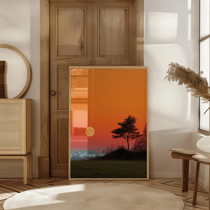 Moonset Landscape Twilight Tree and Moon Wall Art Canvas