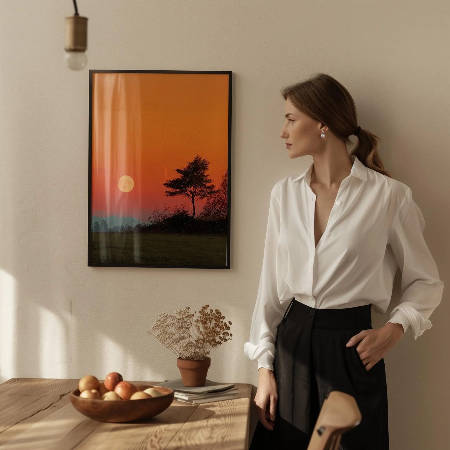 Moonset Landscape Twilight Tree and Moon Wall Art Canvas
