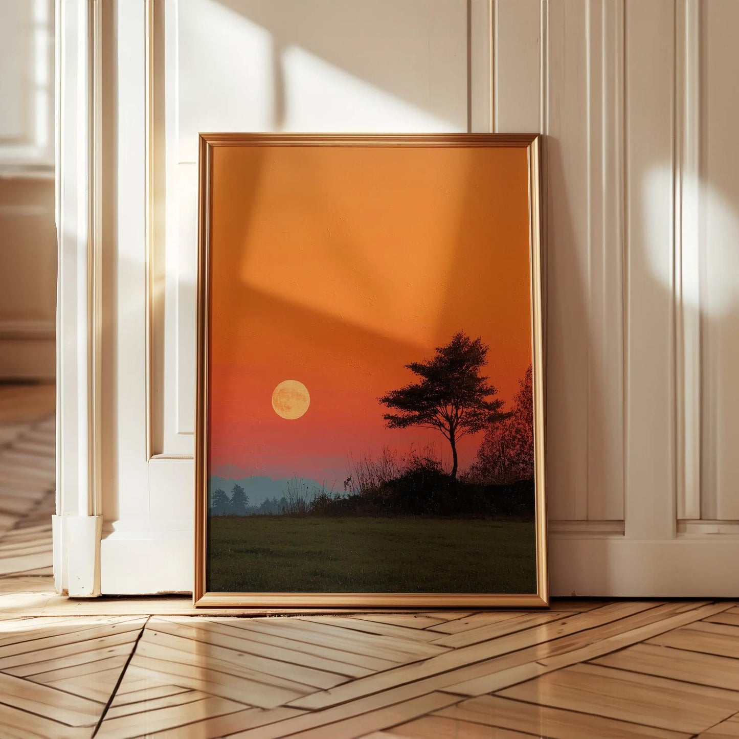 Moonset Landscape Twilight Tree and Moon Wall Art Canvas