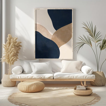 Navy Beige Neutral Abstract Wall Art Canvas