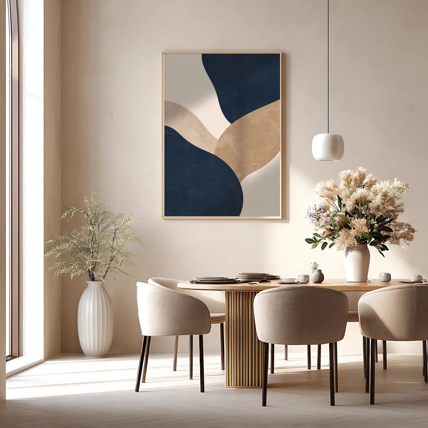 Navy Beige Neutral Abstract Wall Art Canvas