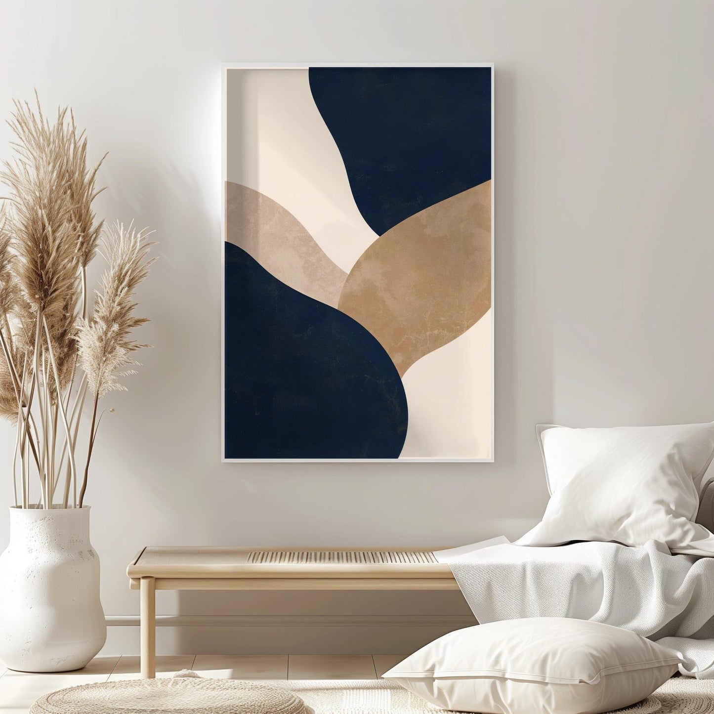 Navy Beige Neutral Abstract Wall Art Canvas